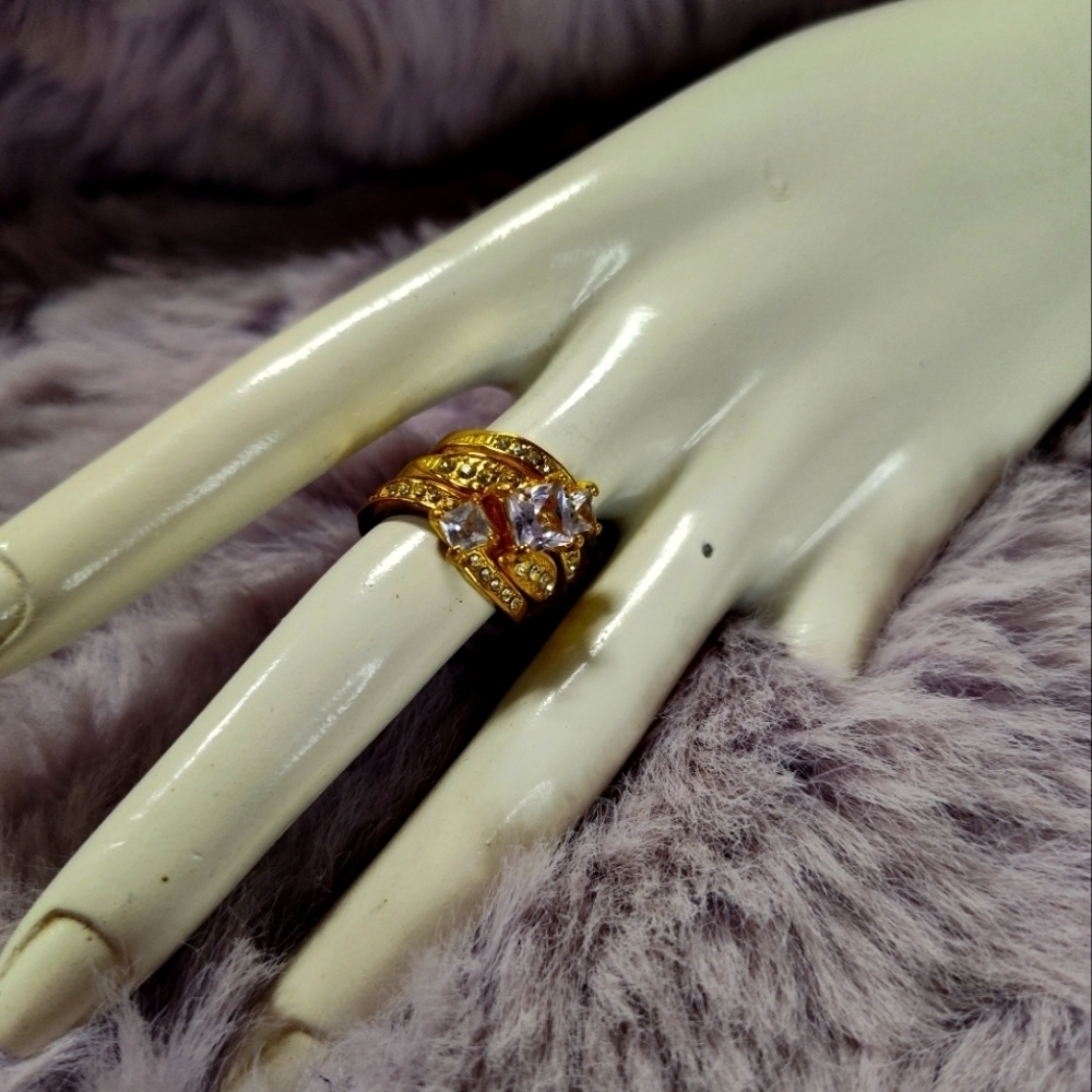 Cubic Zirconia Princess Engagement Ring Set Size 6